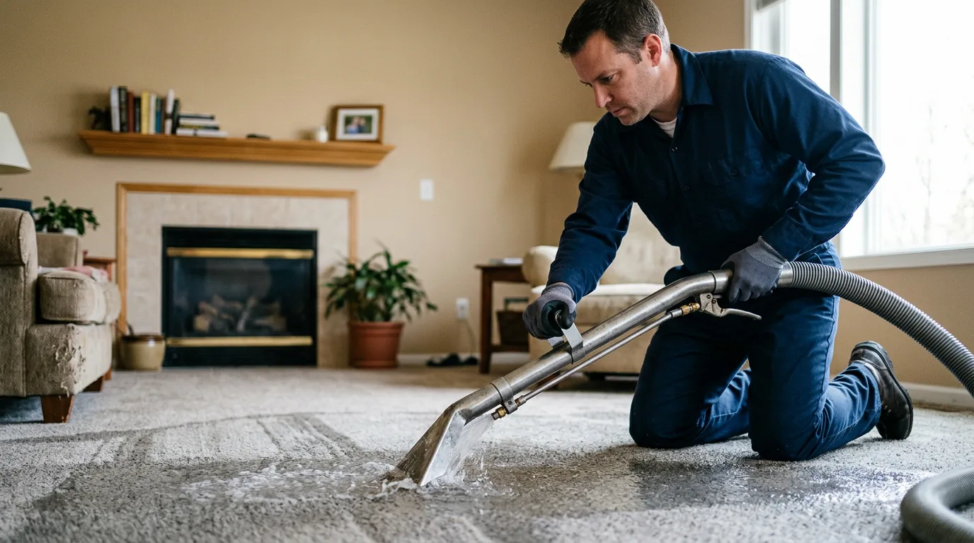 Water damage restoration technician working near Moweaqua, IL